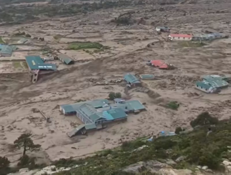 Lake outburst flood sweeps climbers' village in Everest region