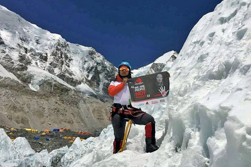 Nepali woman takes human trafficking message to Mt Everest summit