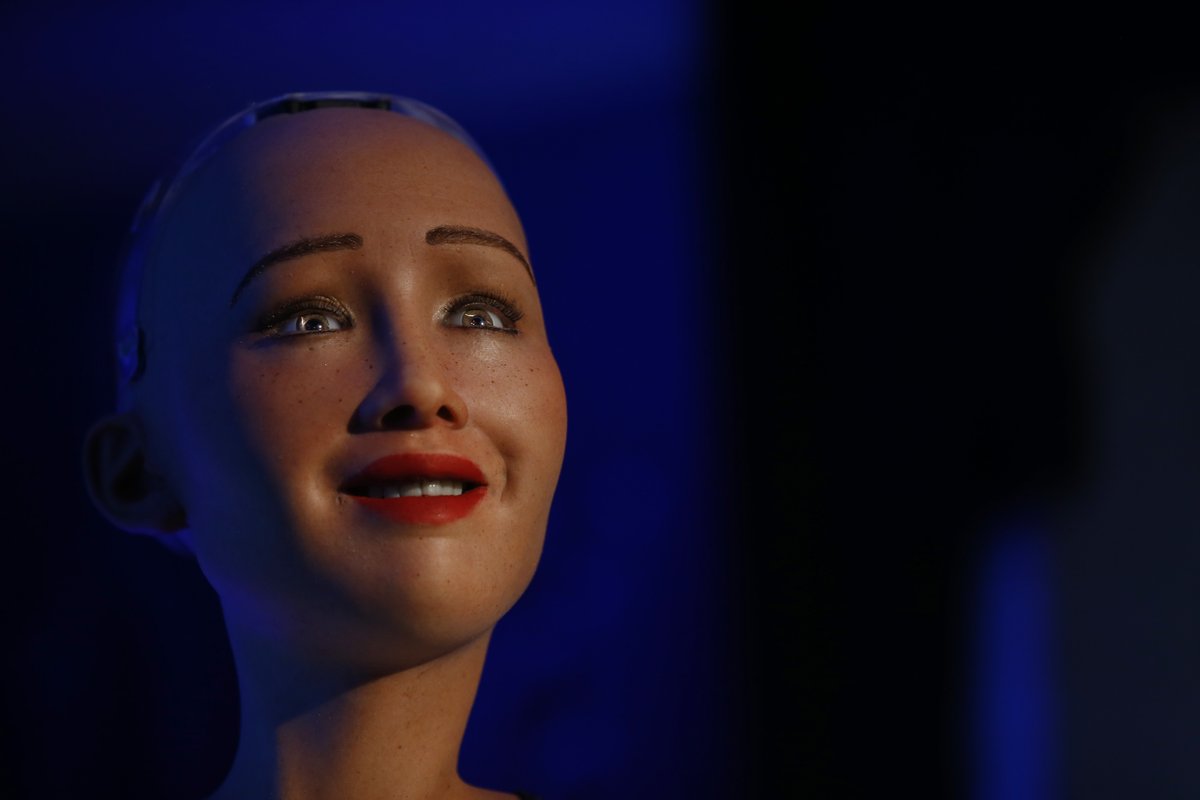 Sophia the social humanoid says Namastey, Dhanyabad