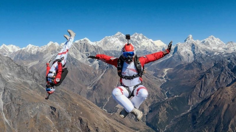 World Champions Karine Joly, Gregory Crozier skydive in Everest region